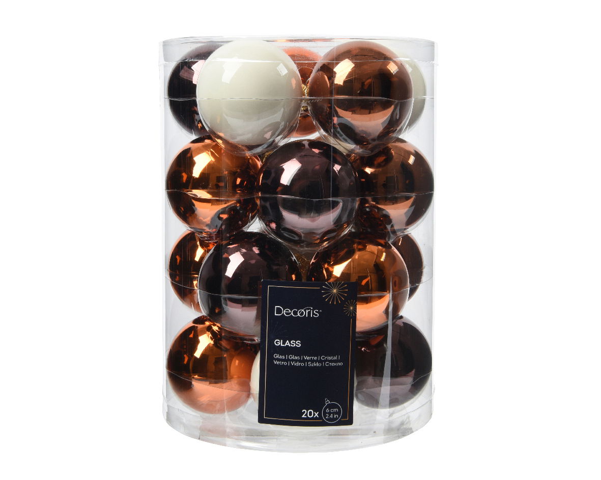 Kerstbal glas d6 cm espresso 20st - Decoris