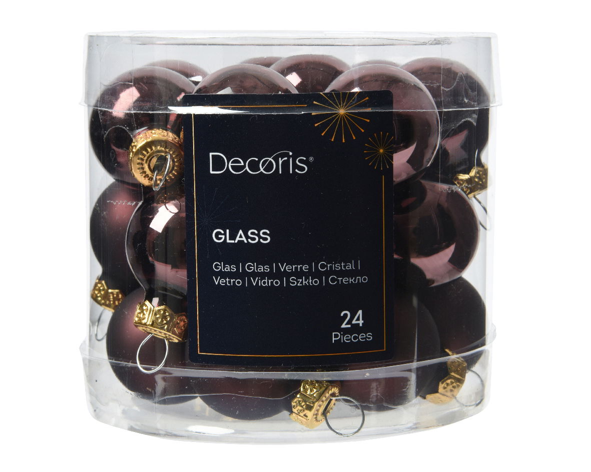 Decoris Kerstbal glas d2.5 cm z.trffl 24st - 