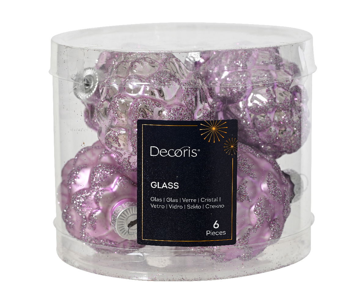 Denappel glas d5h7 cm fris lila 6st - Decoris