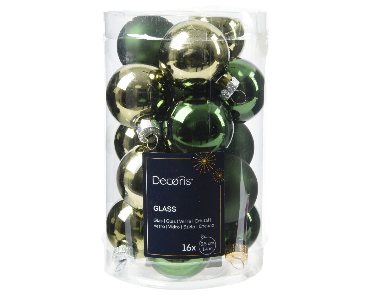 Decoris Kerstballen glas d3.5 cm groen 16st - 