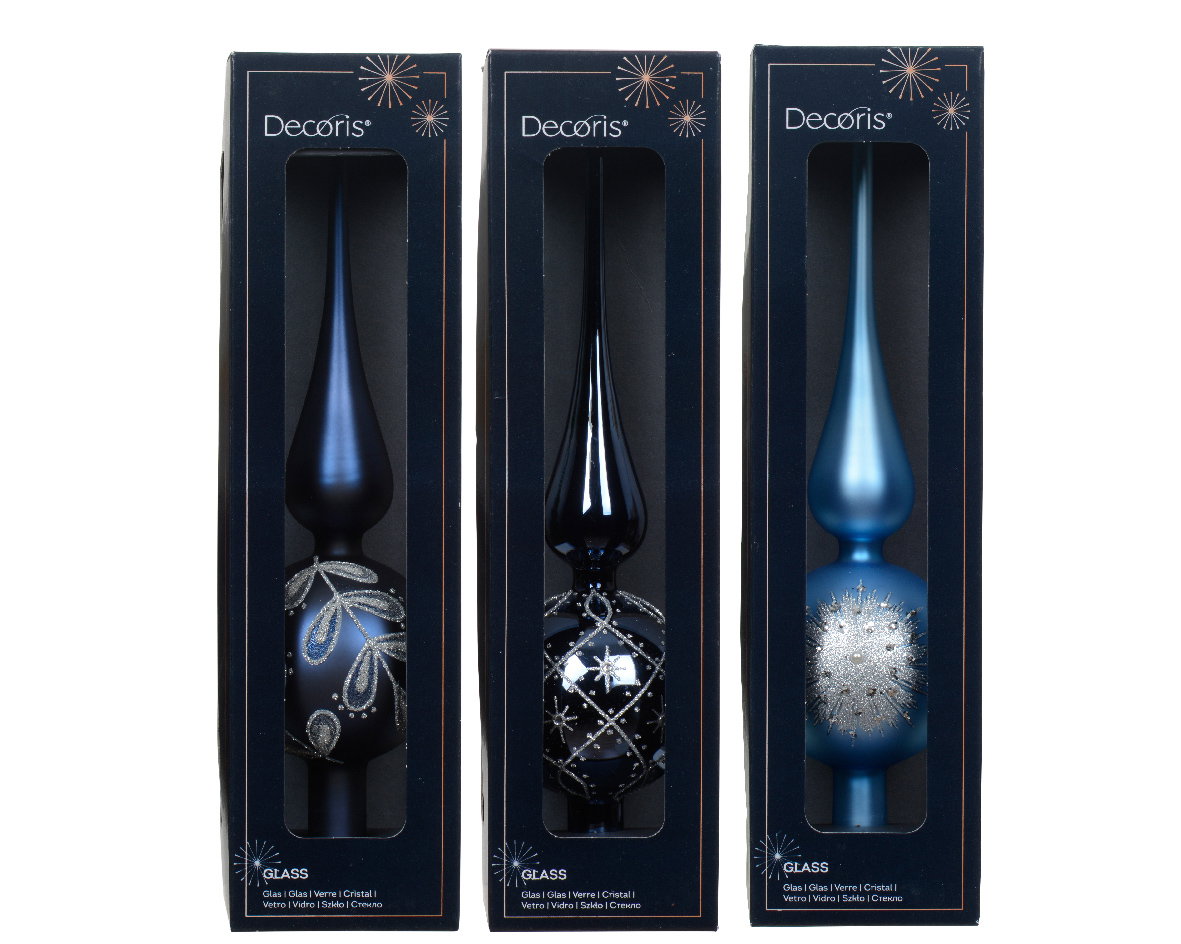 Decoris Piek glas d8h31 cm blauw a3 kerst  - 