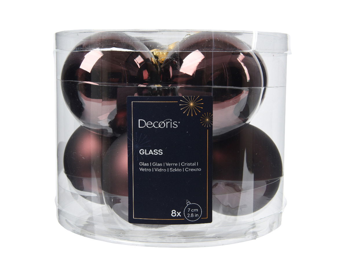 Decoris Kerstbal glas d7 cm z.trffl 8st - 