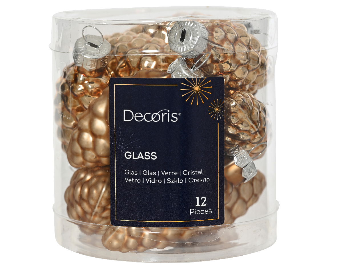 Denappel glas d2.5h6 cm pec.bruin 12st - Decoris