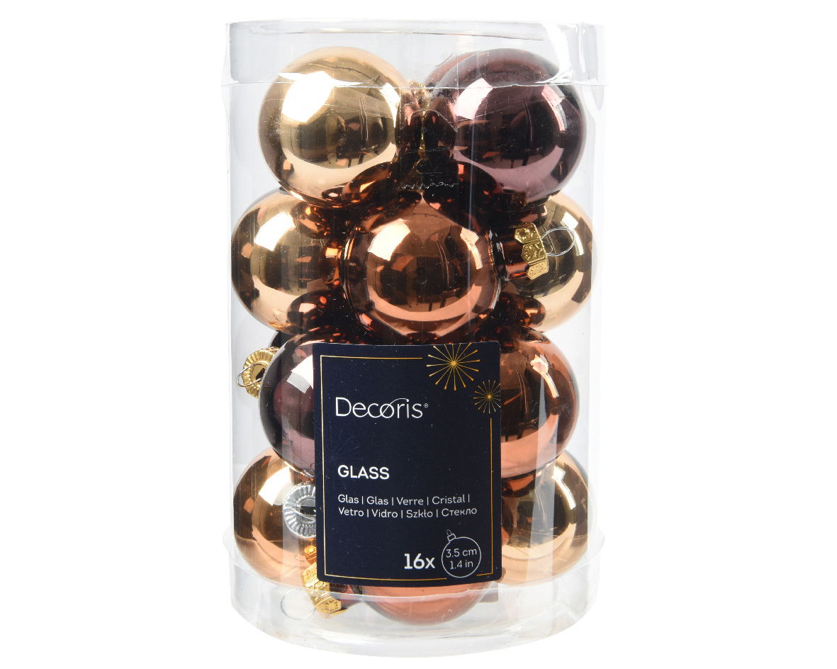 Decoris Kerstballen glas d3.5 cm bruin 16st - 