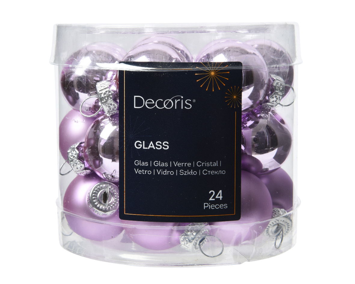 Decoris Kerstbal glas d2.5 cm fris lila 24st - 