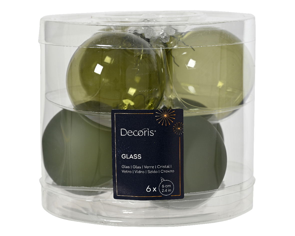 Decoris Kerstballen glas d6 cm rsmrn 6st - 