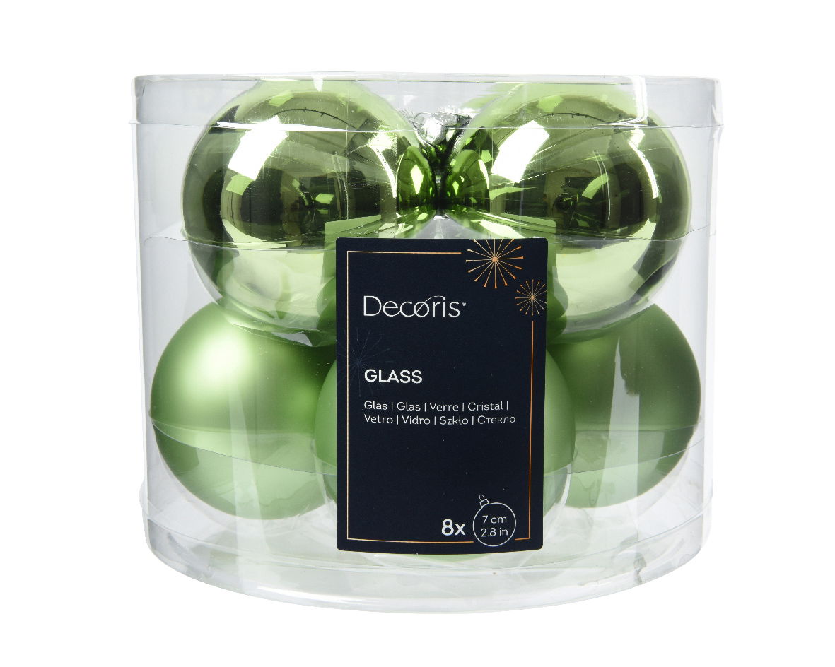 Decoris Kerstbal glas d7 cm groene thee 8st - 