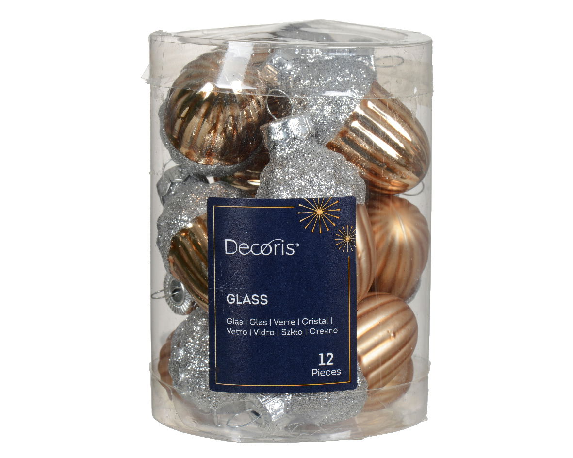 Eikel glas d3h4 cm pec.bruin 12st - Decoris