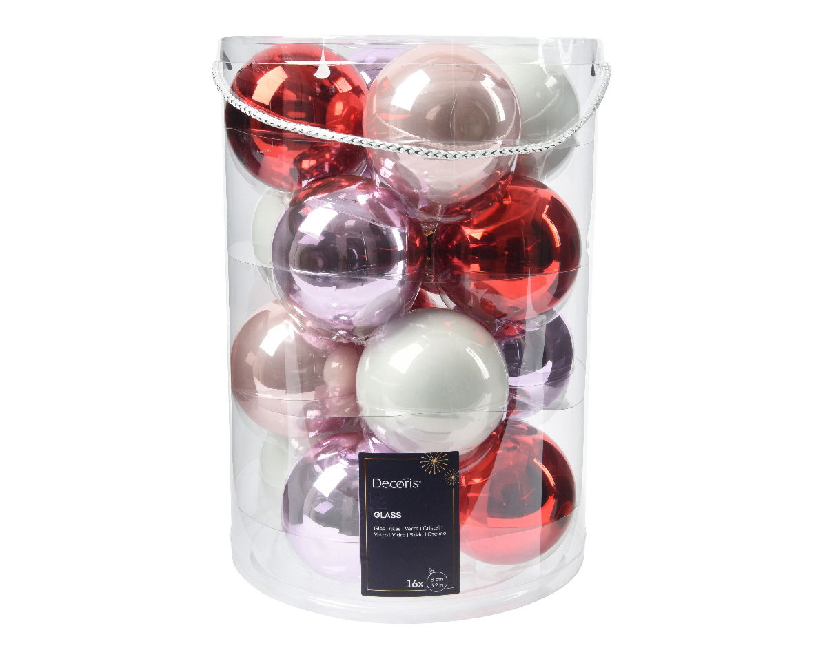 Decoris Kerstballen glas d8 cm lila 16st - 