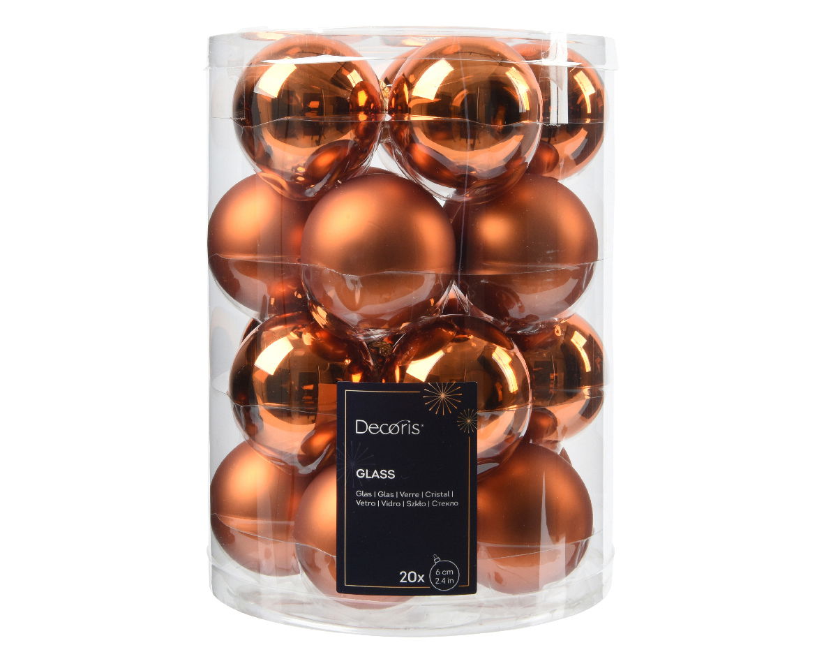 Kerstbal glas d6 cm warme cider 20st - Decoris
