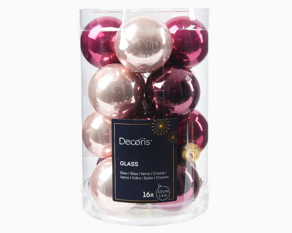 Decoris Kerstballen glas d3.5 cm roze 16st - 