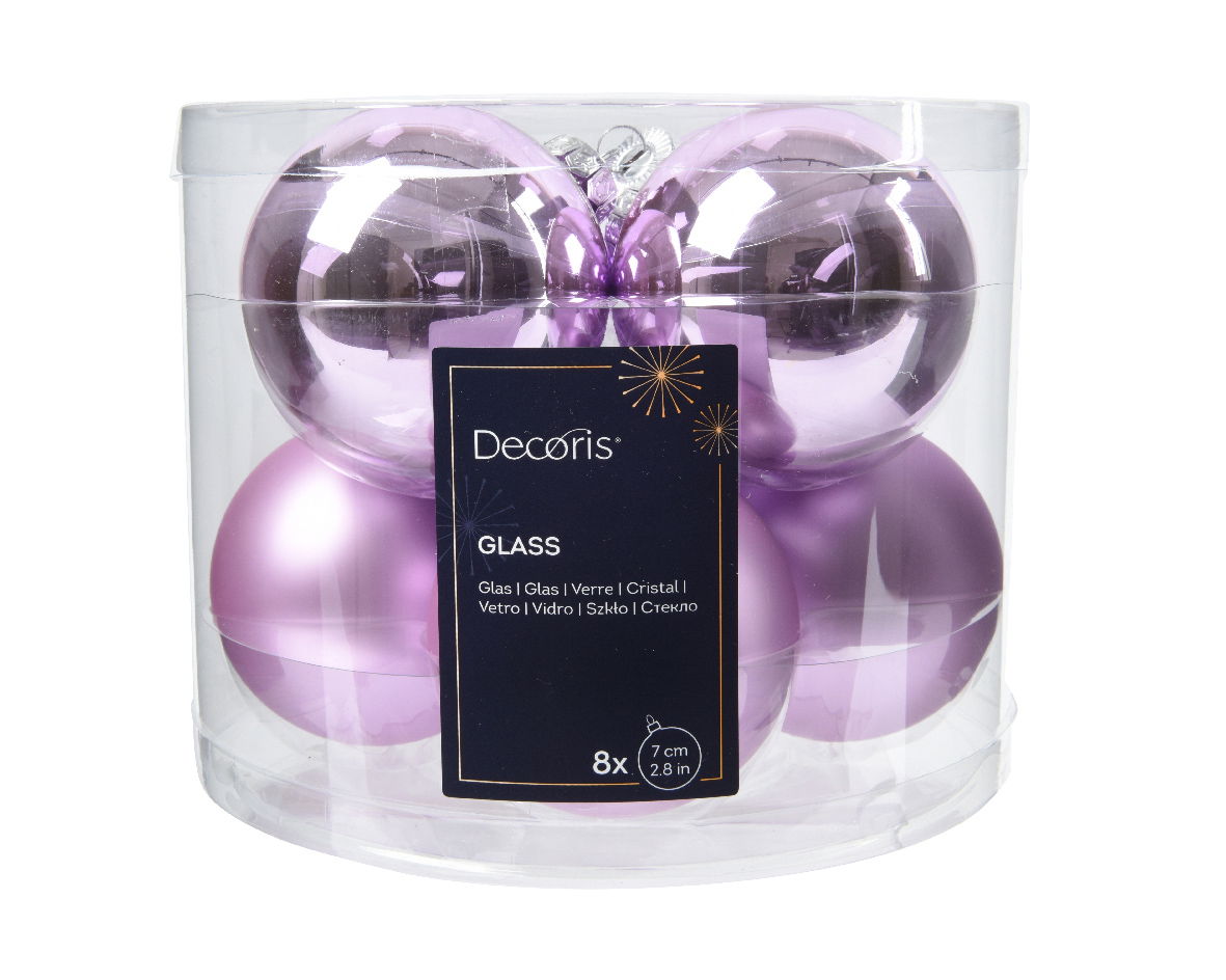 Decoris Kerstbal glas d7 cm fris lila 8st - 