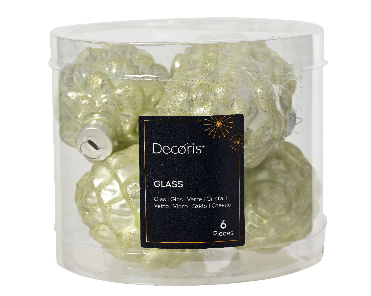 Dennenappel glas d5h7 cm w.mnt 6st - Decoris