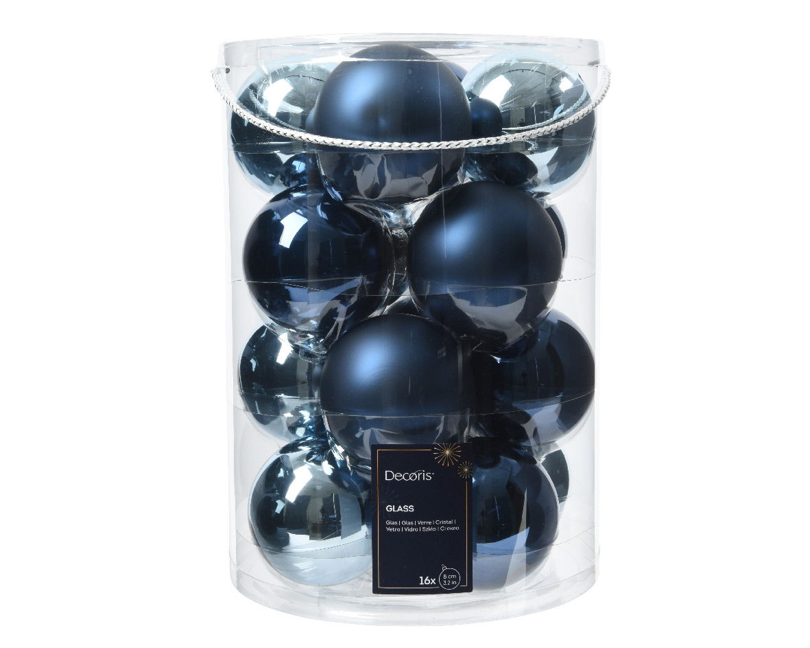 Decoris Kerstballen glas d8 cm blauw 16st - 