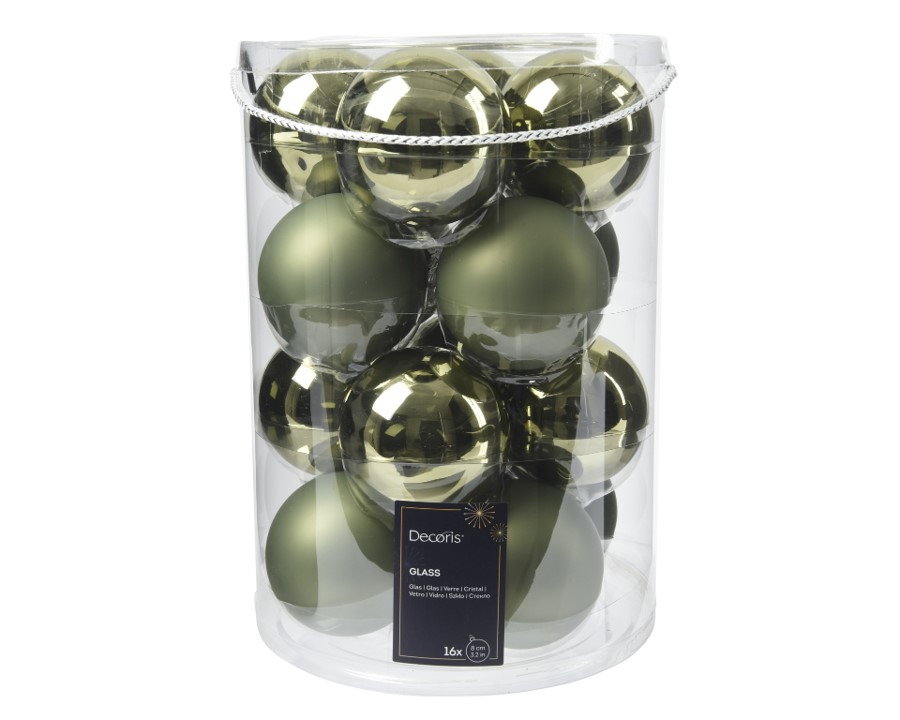 Decoris Baubles glass shiny-matt mix dia. 8,00 cm rosemary green(12)  - 