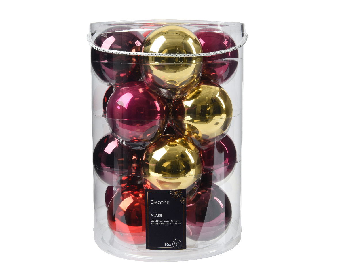 Decoris Kerstballen glas d8 cm rood 16st - 