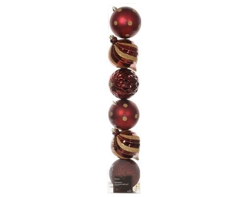 Onbreekbare kerstballen 6 st ossenbloed in transbox Decoris - Decoris