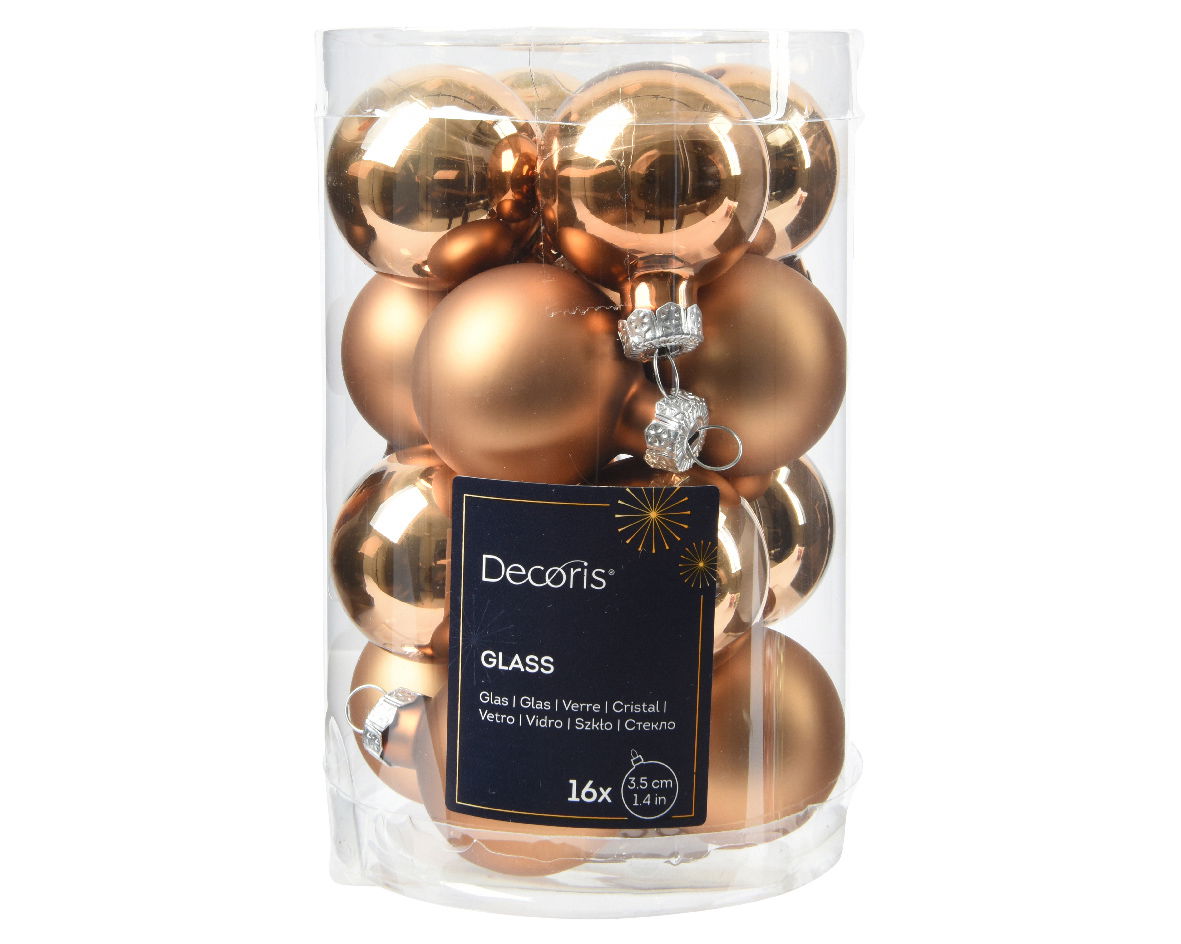 Decoris Kerstbal glas d3.5 cm pec.bruin 16st - 