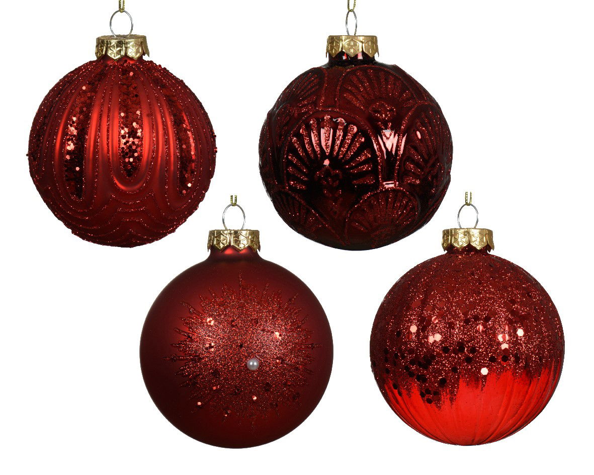 Decoris Kerstbal glas d8 cm krood/kleur(en) a4 - 