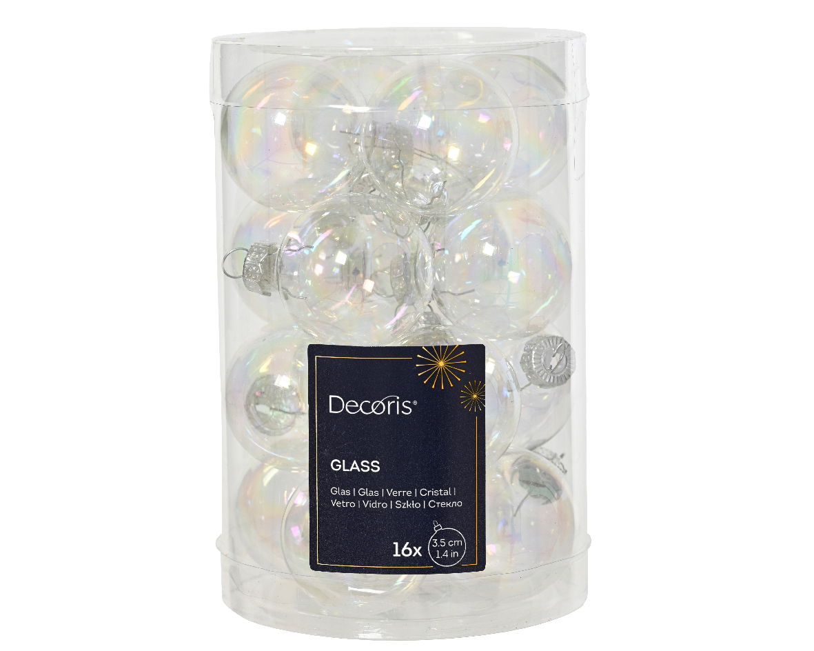 Decoris Kerstbal glas d3.5 cm trnsp/irs 16st - 