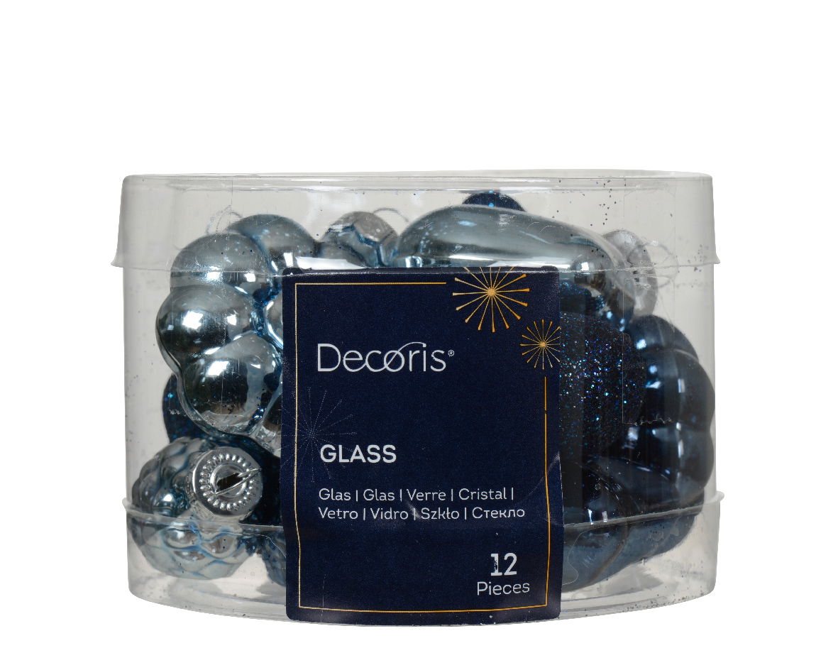 Figuur glas l2b4h4 cm blauw 12st - Decoris