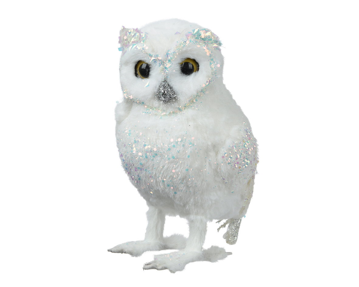 Uil kunstbont l16b14h23 cm wit kerst Decoris - Decoris