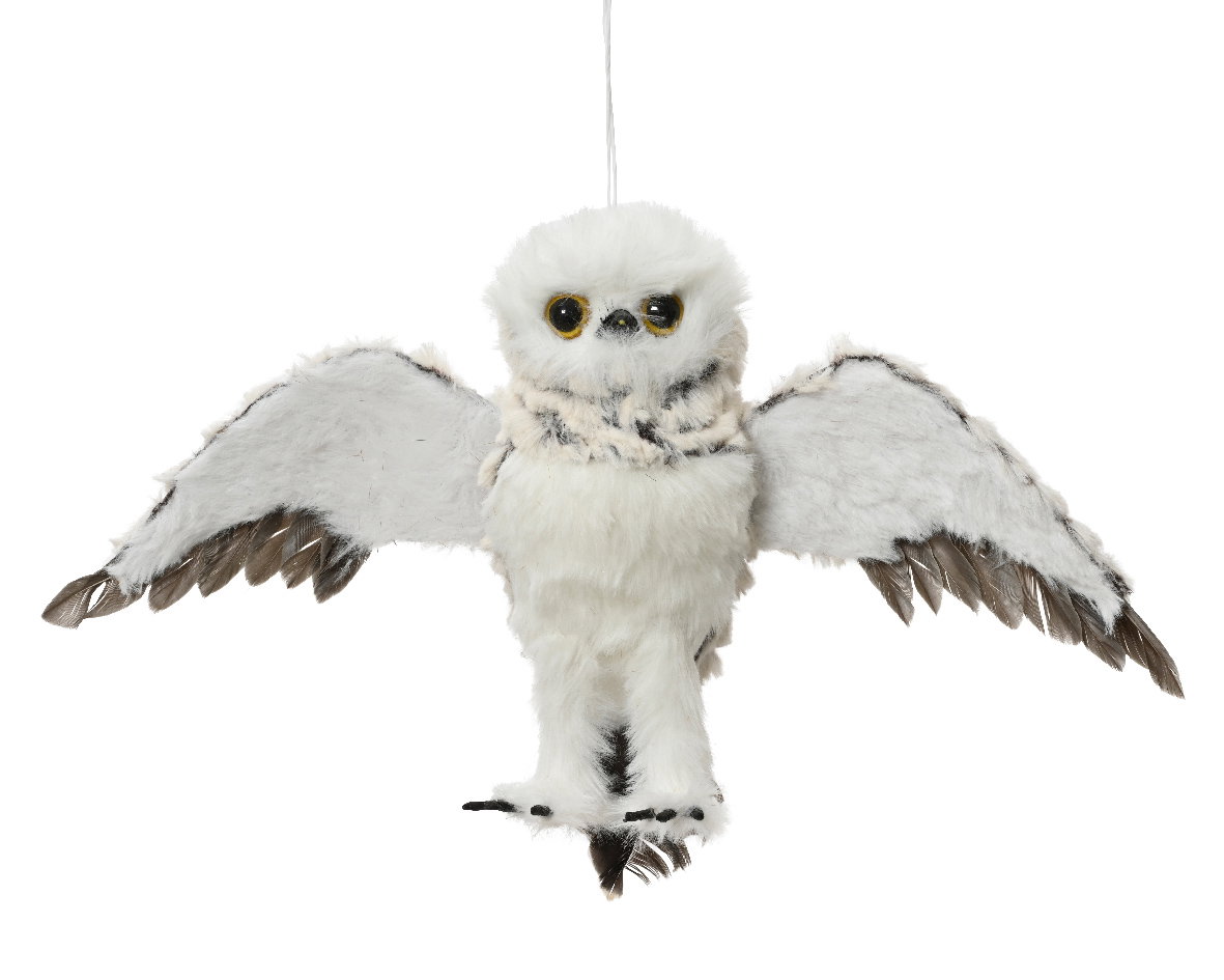 Uil kunstbont l12b28h16 cm grijs kerst Decoris - Decoris