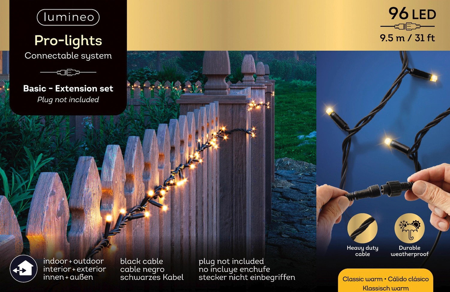 Led basic light 9.5 meter 96 LED zwart/klassiek warm Lumineo - Lumineo