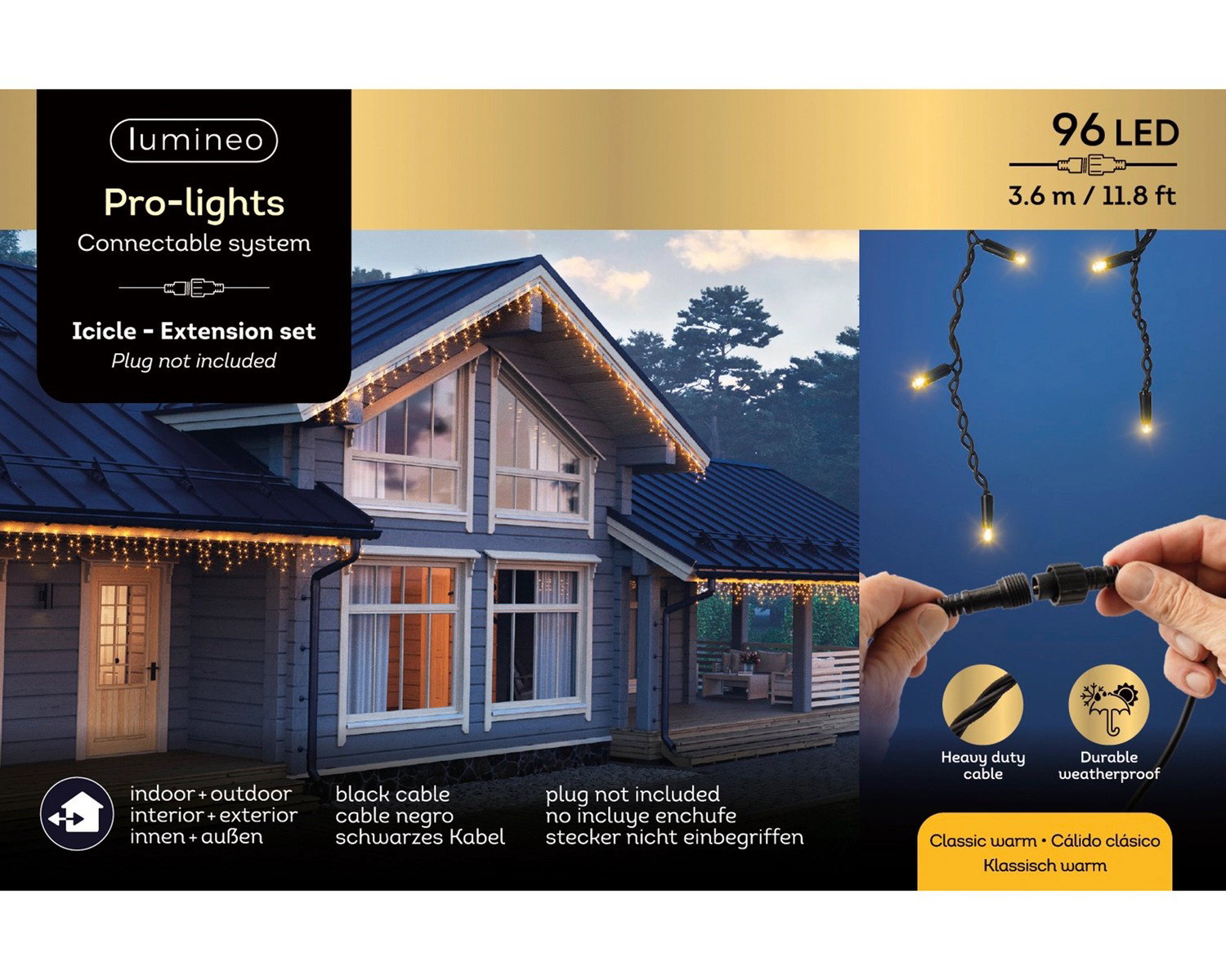 Led Icicle 3.6 meter zwart/klassiek warm Lumineo - Lumineo