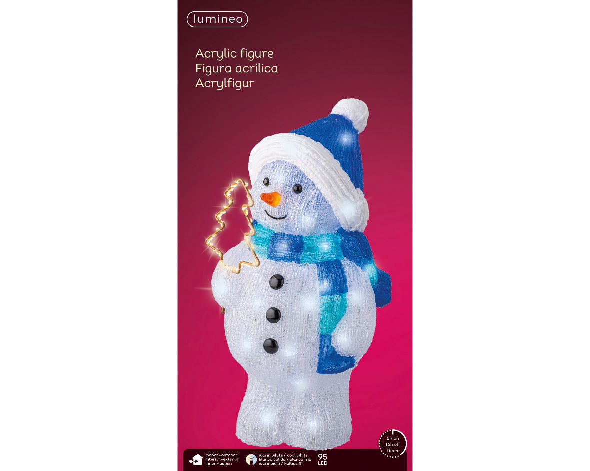 LED sneeuwpop l20b21h43 cm wit/wit/warm wit - Lumineo