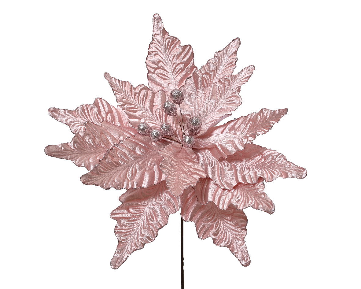 Poinsettia pesfluweel d30h15 cm zilver - Everlands