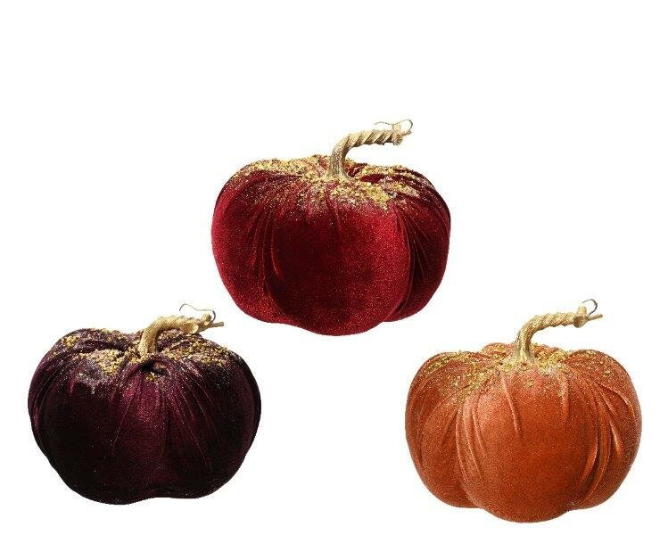 Pompoen polyester fluweel 3kl.ass Decoris - Decoris