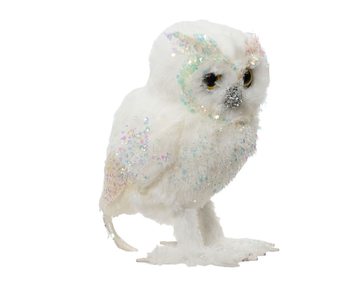 Uil kunstbont l12b11h15 cm wit - Decoris