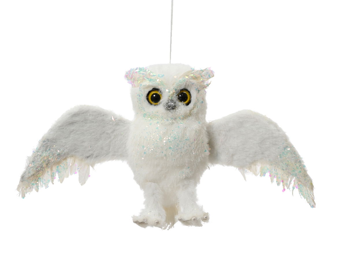 Uil kunstbont l12b28h16 cm wit - Decoris