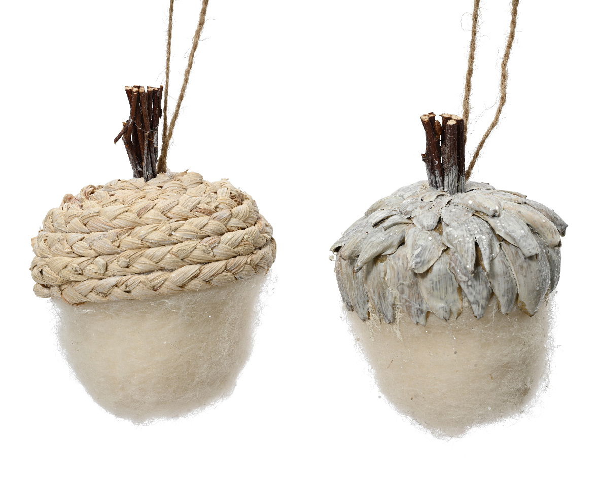 Decoris Eikel wol d12h18 cm winterwit a2 - 