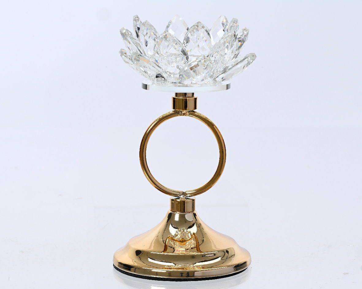 Kandelaar glas d11h19 cm licht goud - Decoris