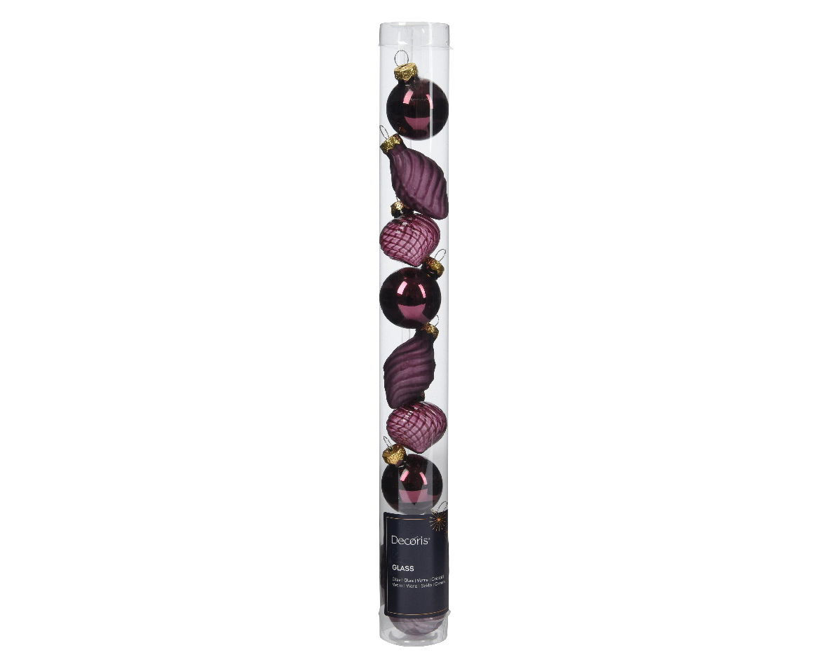 Decoris Kerstbal glas d3 cm donker mauve 9st I - 