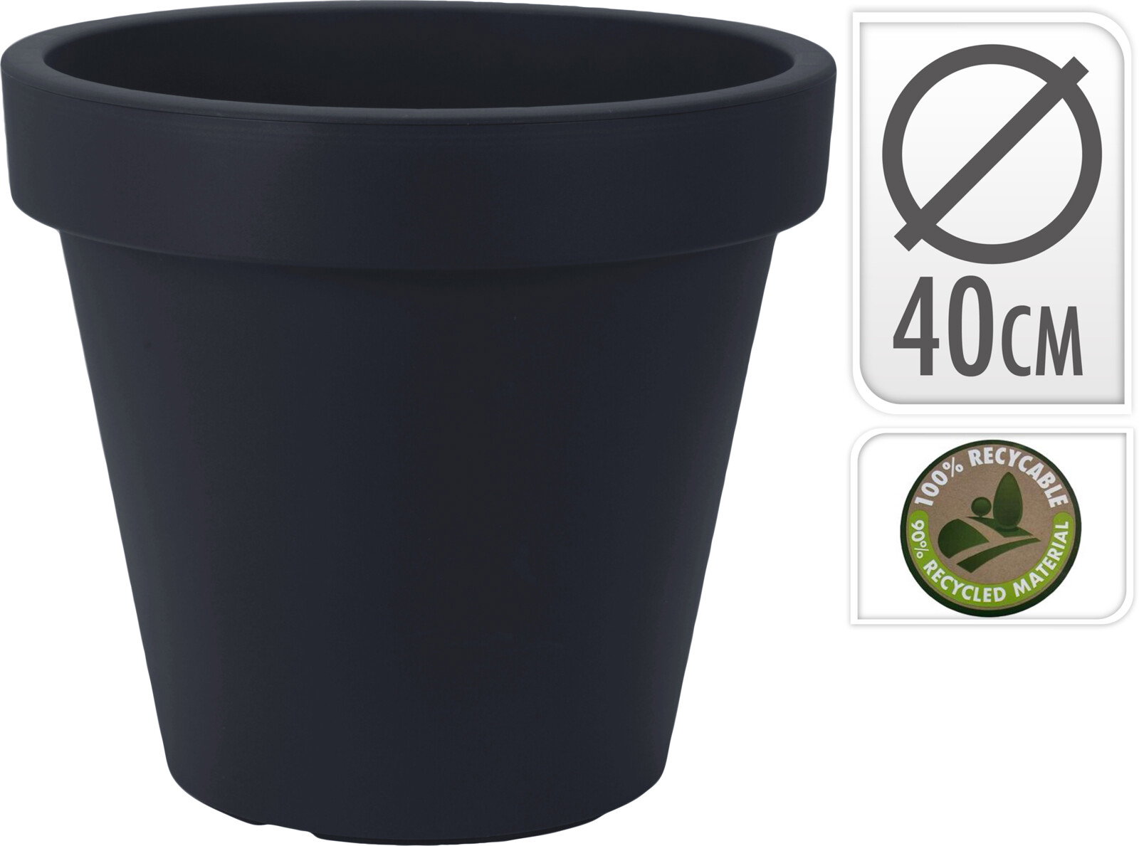Nampook Bloempot EK Rond 40x40x35 cm Antraciet – zwart