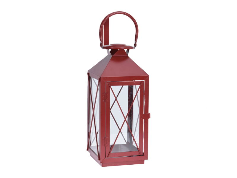 Lantaarn metaal rood groot, 18,5x18,5x47 cm - Hortus