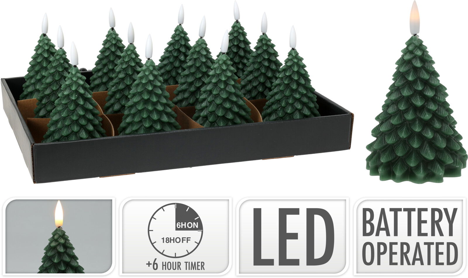 LED kaars kerstboom 17 cm donkergroen
