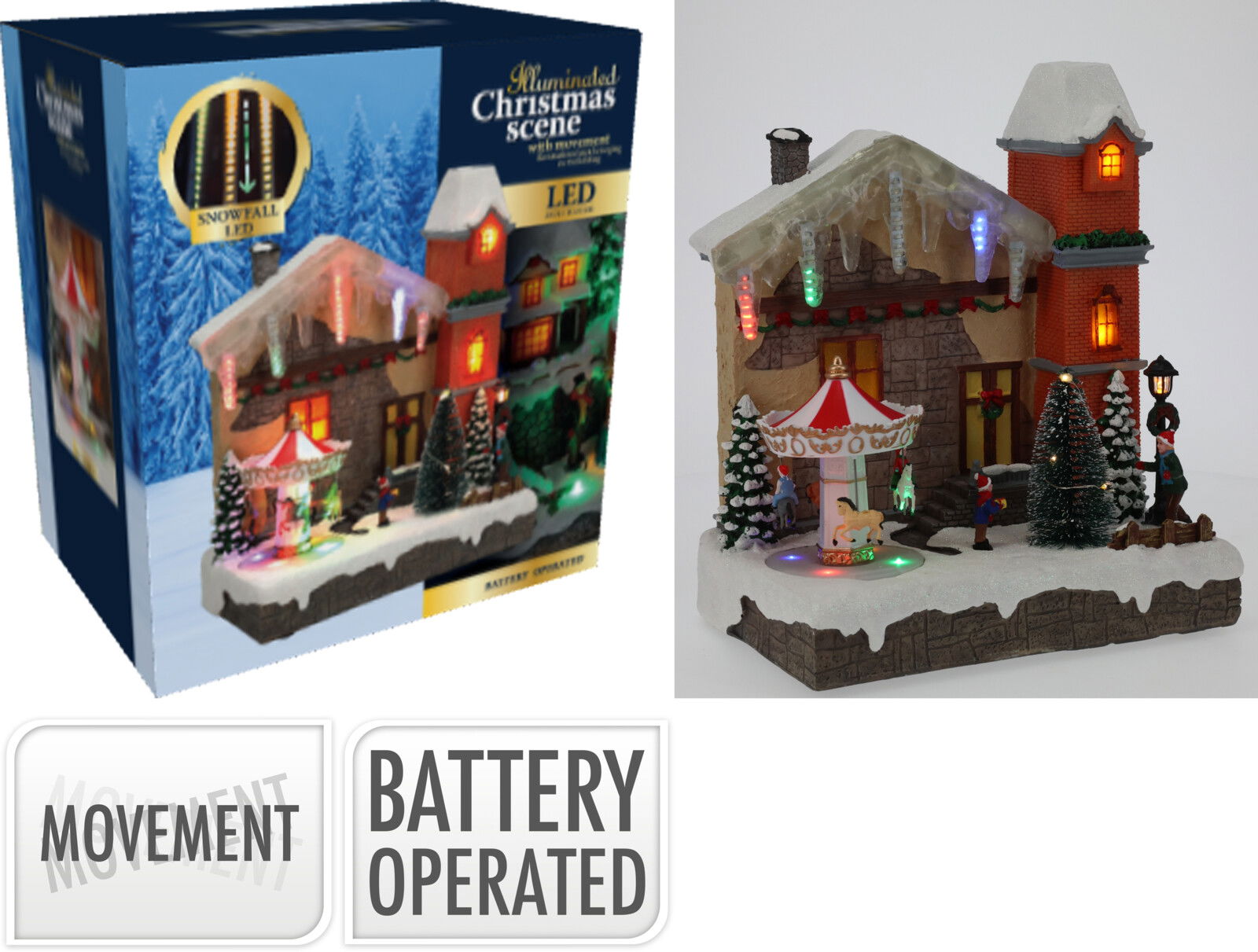 Kersttafereel met carousel 26x kerstversiering - Nampook
