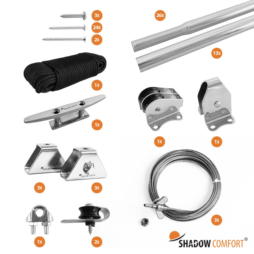 Shadow comfort Bevestingingsset katrol incl buizen B 2,90 x L 6,00 m  - 