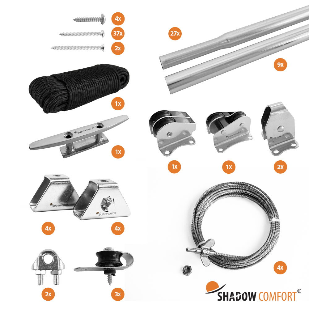 Shadow comfort Bevestingingsset katrol incl buizen B 3,70 x L 3,70 m  - 