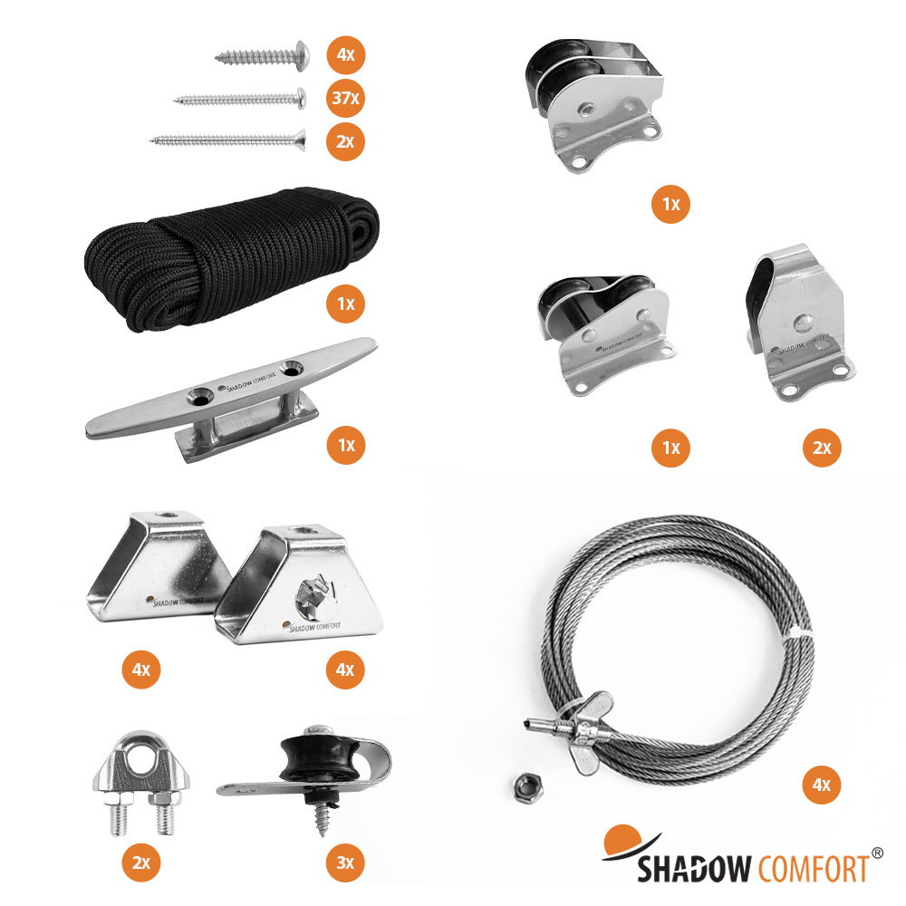 Shadow comfort Katrol bevestigingsset harmonicadoek B 3,70 x L 6,50 m  - 