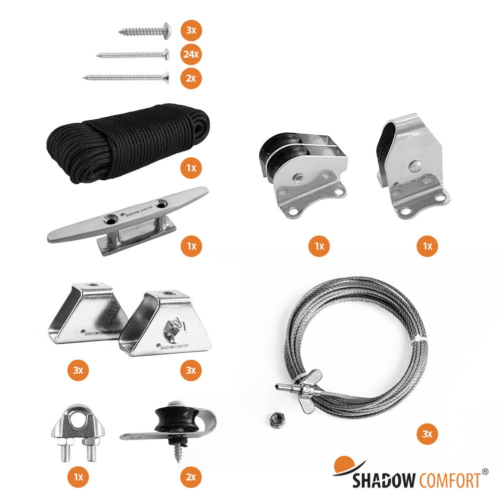 Shadow comfort Katrol bevestigingsset harmonicadoek B 2,90 x L 6,50 m  - 