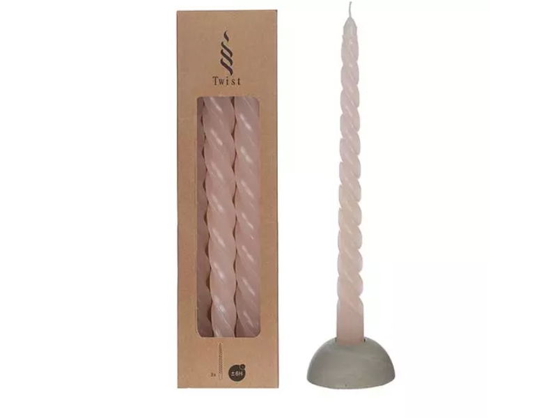 Twisted candles set 3 st, white pink - Hortus