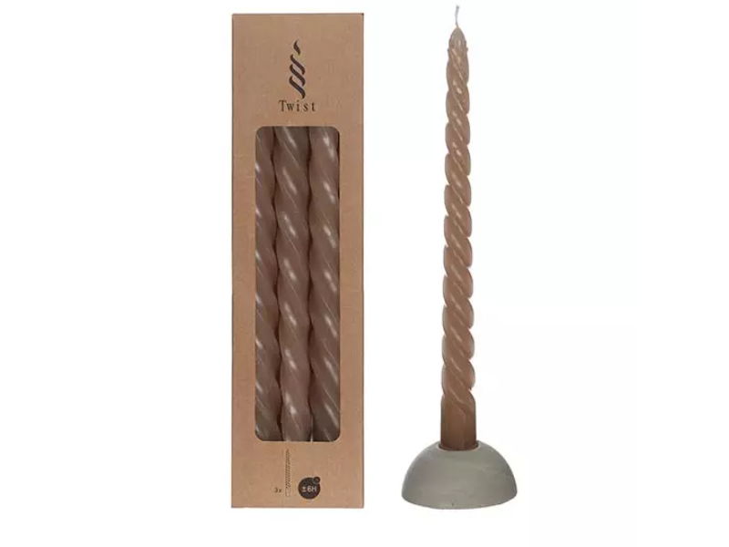 Twisted candles set 3 st, taupe - Hortus