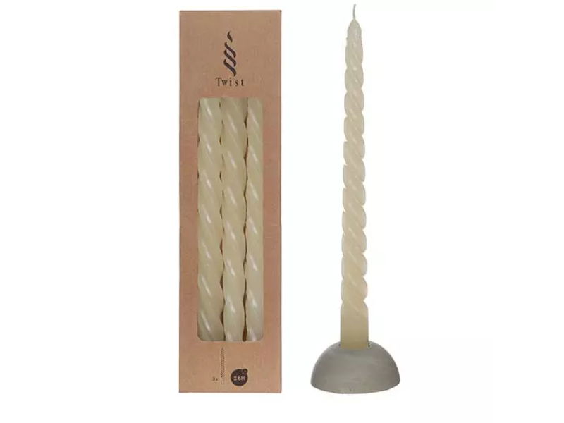 Twisted candles set 3 st, creme - Hortus