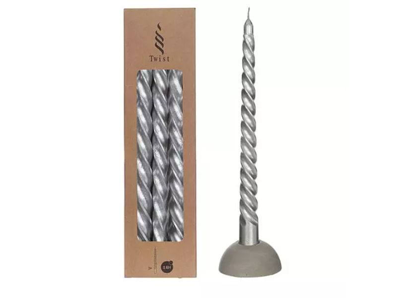 Twist kaars - Zilver - set van 3 stuks - 25cm