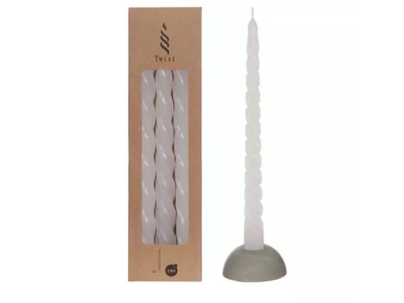 Twist kaars - Wit - set van 3 stuks - 25cm